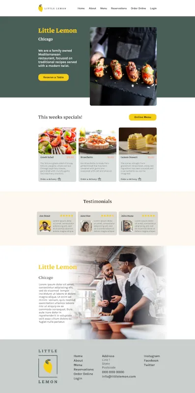 Image of the Little Lemon Main Page Mockup.