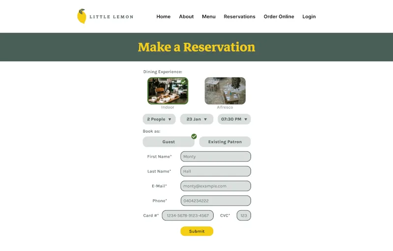 Image of the Little Lemon Reservation Mockup.